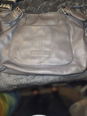 Soft Gray Leather Shoulder Bag with Front Flap